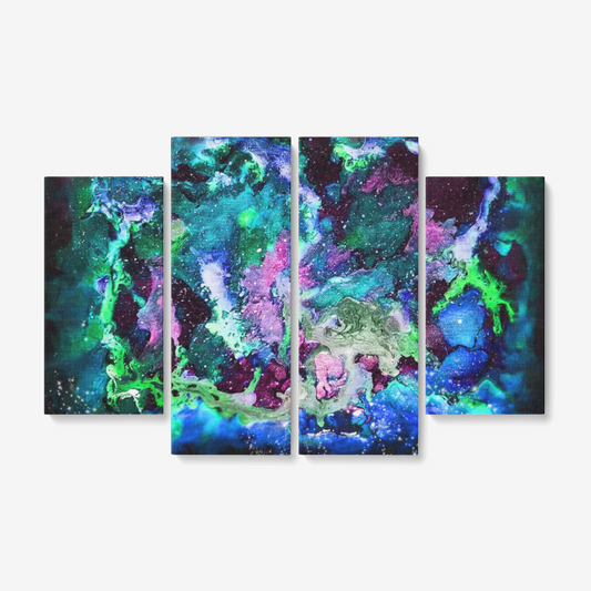 Galaxy: Turquoise 4 Piece Canvas Wall Art for Living Room - Framed OR Rolled 4x12"x32