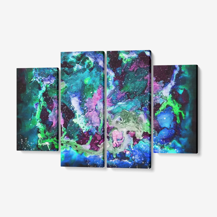 Galaxy: Turquoise 4 Piece Canvas Wall Art for Living Room - Framed OR Rolled 4x12"x32