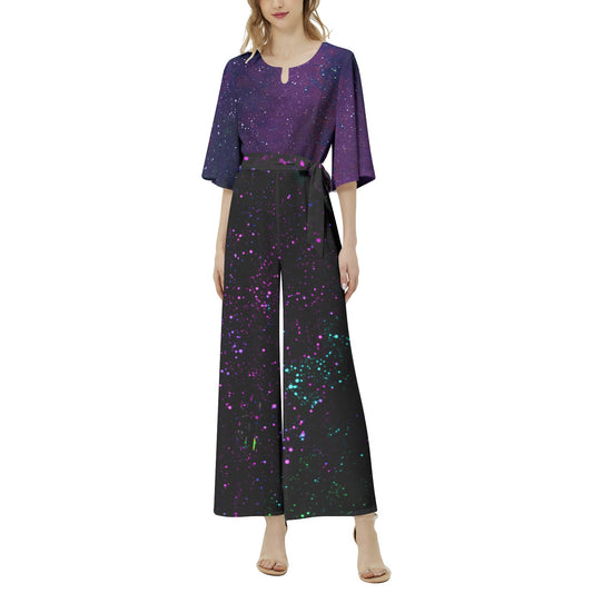 Galactic Atmoshpere/ Star Party Dolman Sleeve Belted Wide Leg Jumpsuit