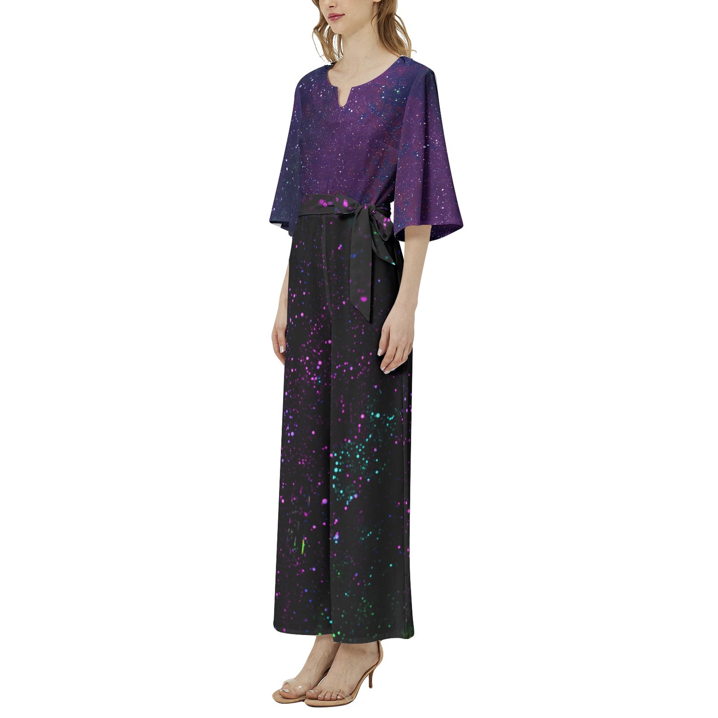 Galactic Atmoshpere/ Star Party Dolman Sleeve Belted Wide Leg Jumpsuit