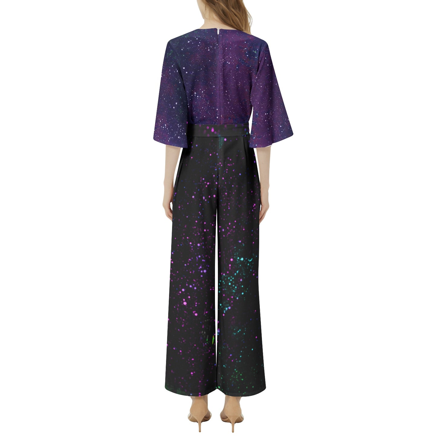 Galactic Atmoshpere/ Star Party Dolman Sleeve Belted Wide Leg Jumpsuit