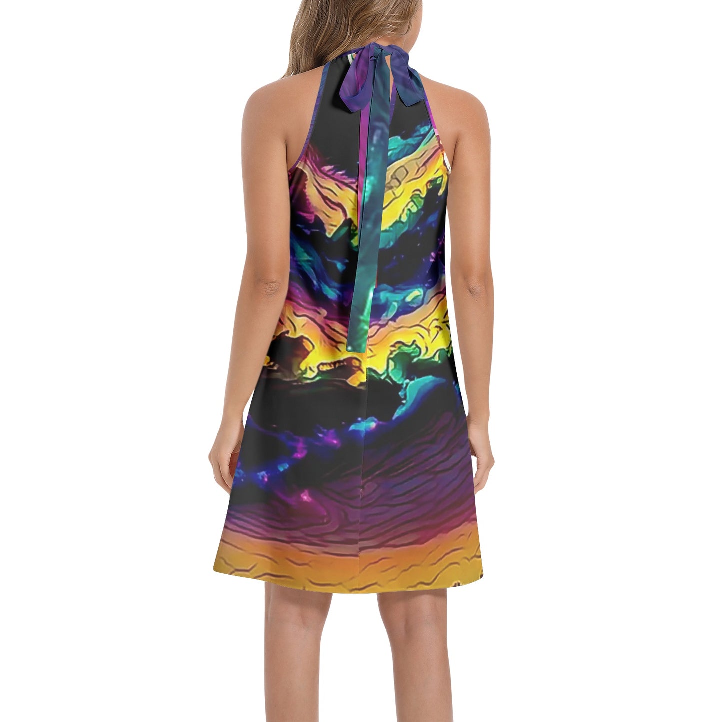 Sonic Storm Tie Back Halter Neck Flared Dress