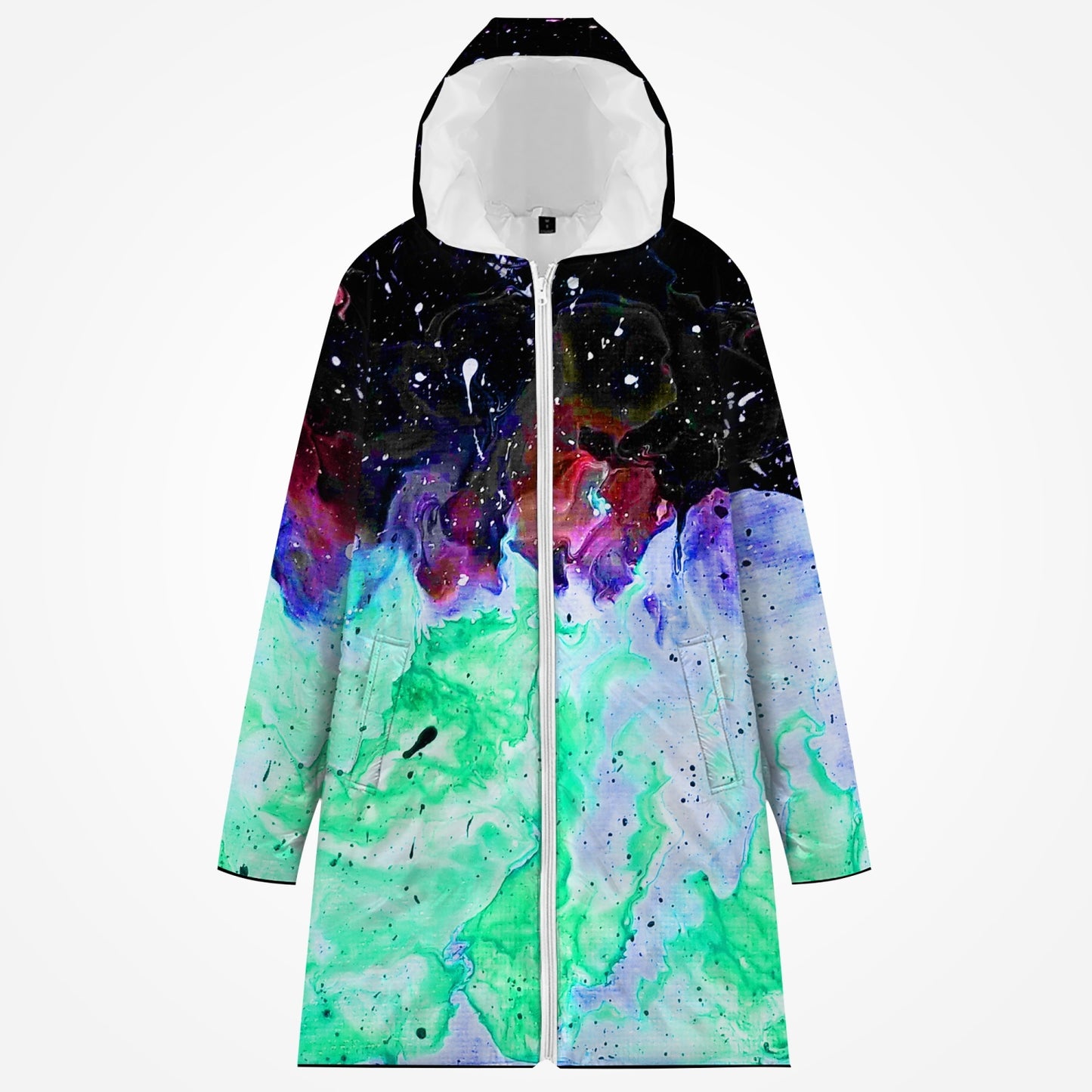 Galactic Fire: Green Long Cotton-pad Zip-up Jacket