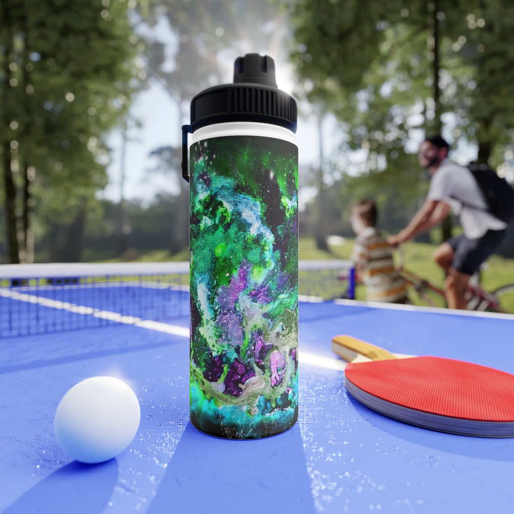 Green Galaxy Stainless Steel Water Bottle, Sports Lid