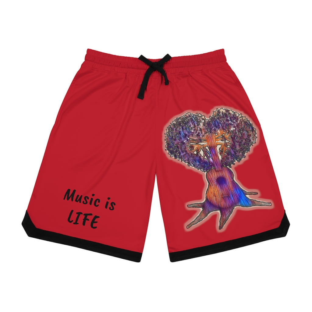 Music is Life 1 Basketball Rib Shorts - Red