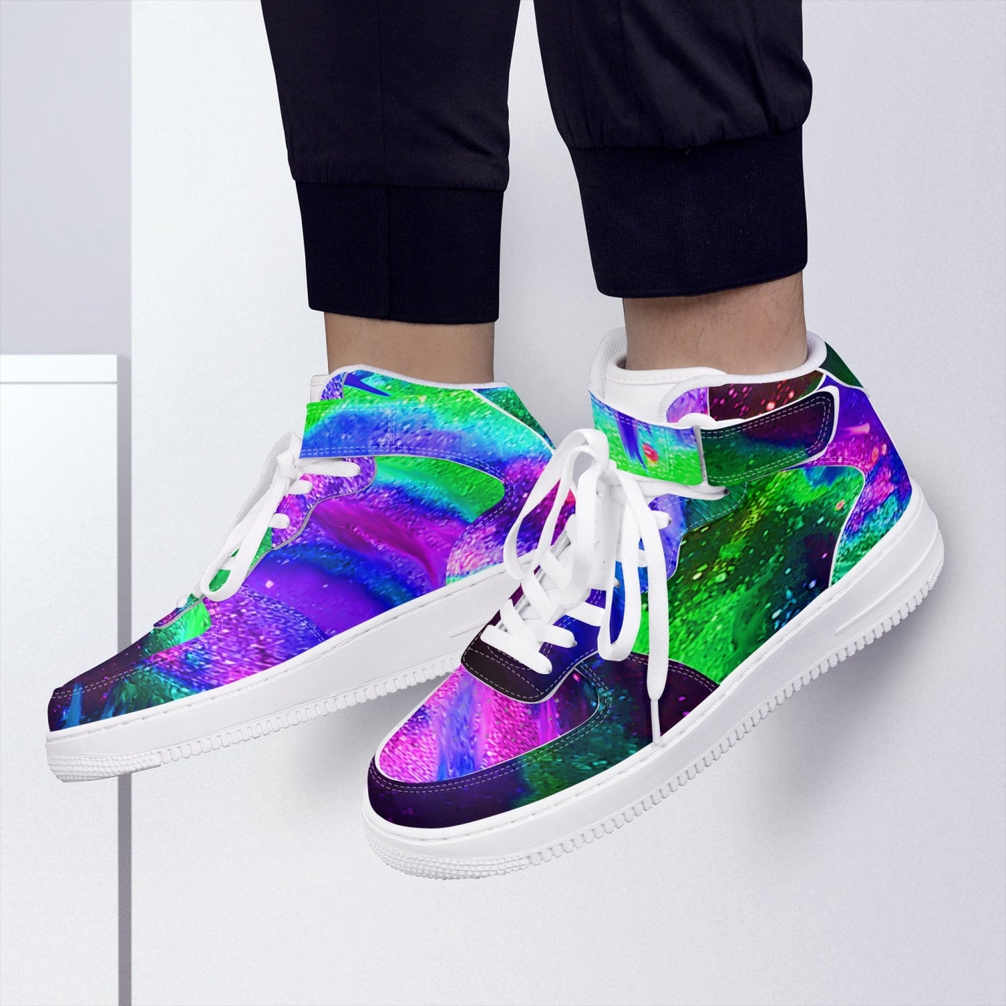 Explosive Nebula Green High-Top Leather Sports Sneakers