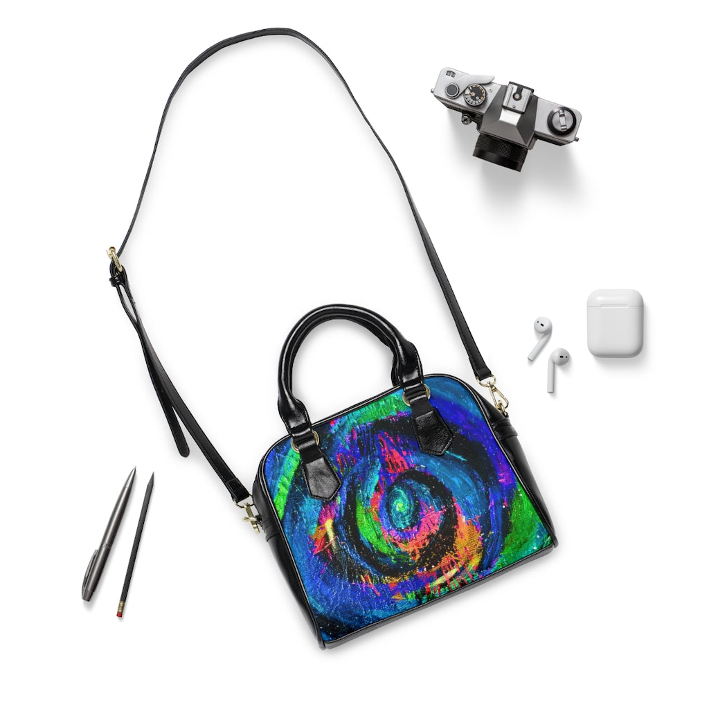 Different Dimensions/ Blue Rip Shoulder Handbag