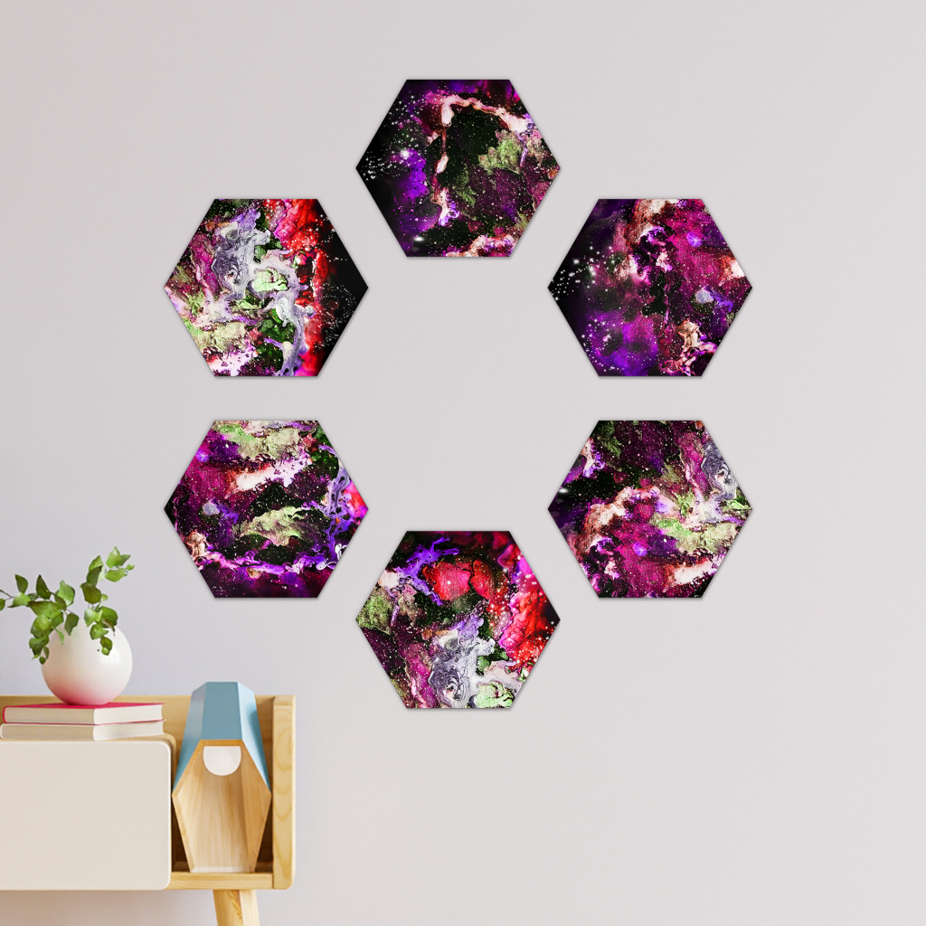 Galaxy: Magenta Hexagon Wall Tiles Set of 6