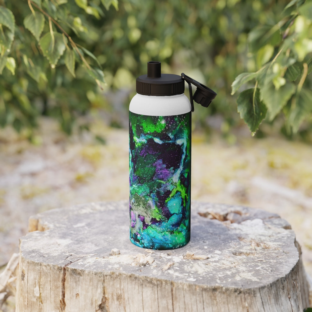 Green Galaxy Stainless Steel Water Bottle, Sports Lid