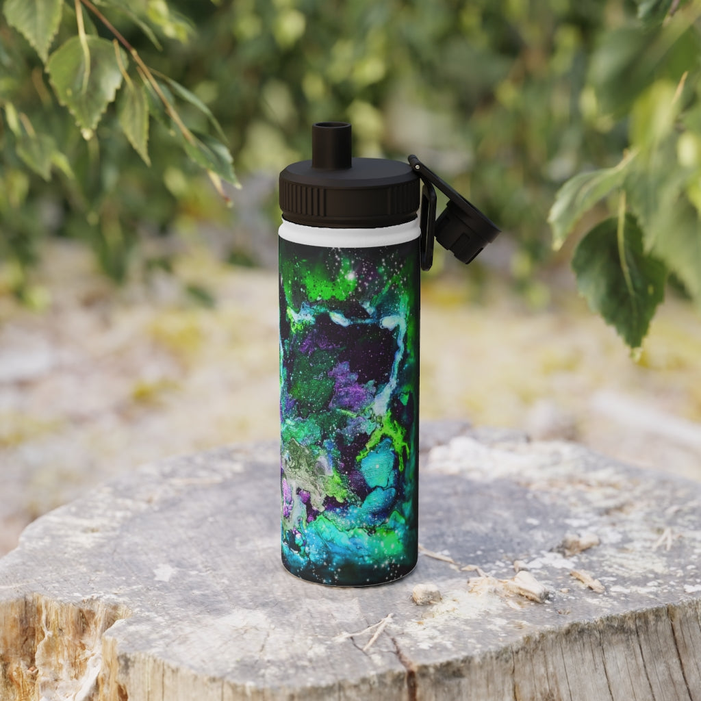 Green Galaxy Stainless Steel Water Bottle, Sports Lid