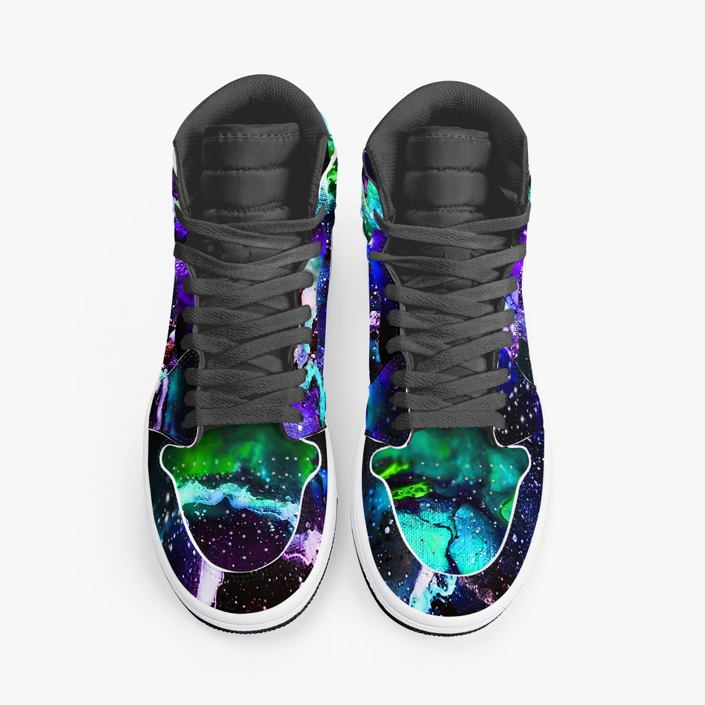 Teal and Purple Galaxy Black High-Top Leather Sneakers