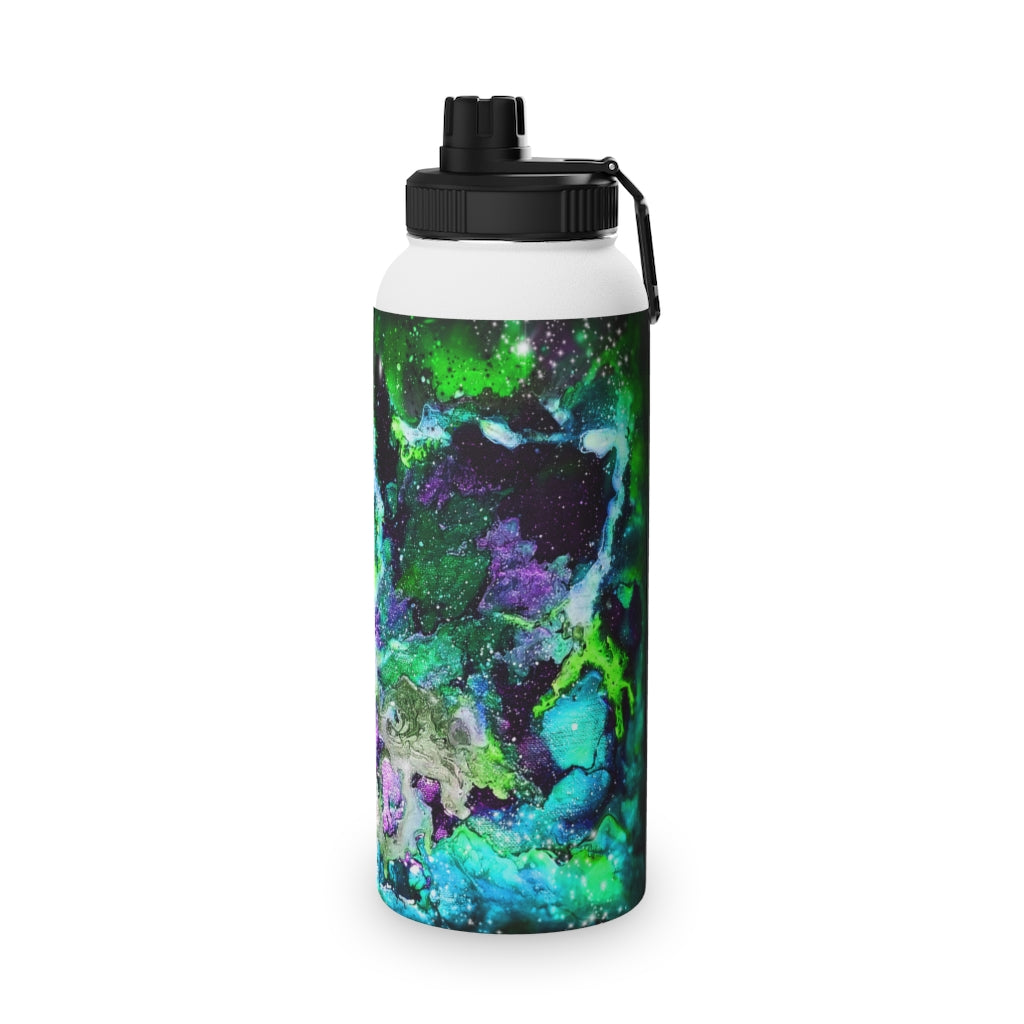 Green Galaxy Stainless Steel Water Bottle, Sports Lid