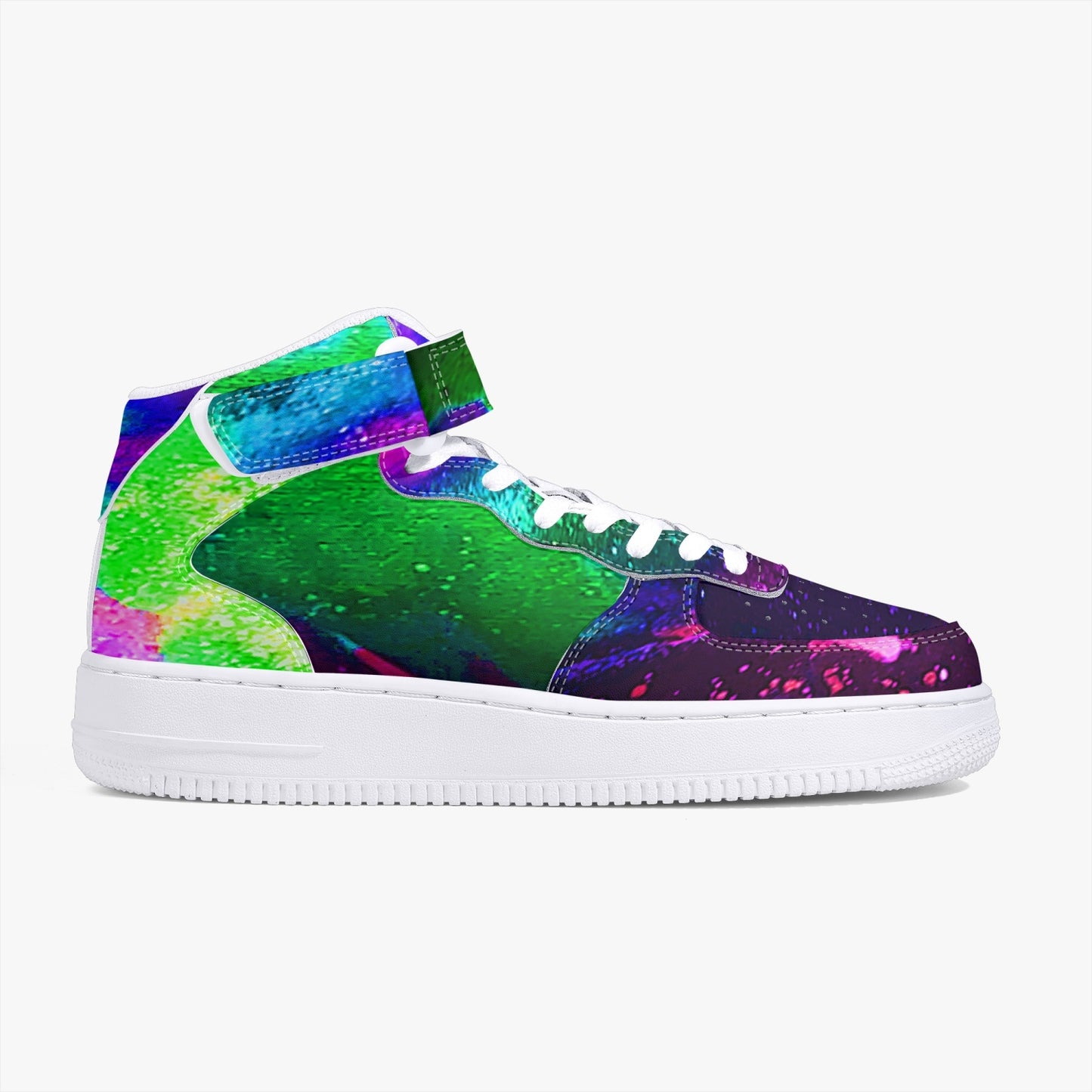 Explosive Nebula Green High-Top Leather Sports Sneakers