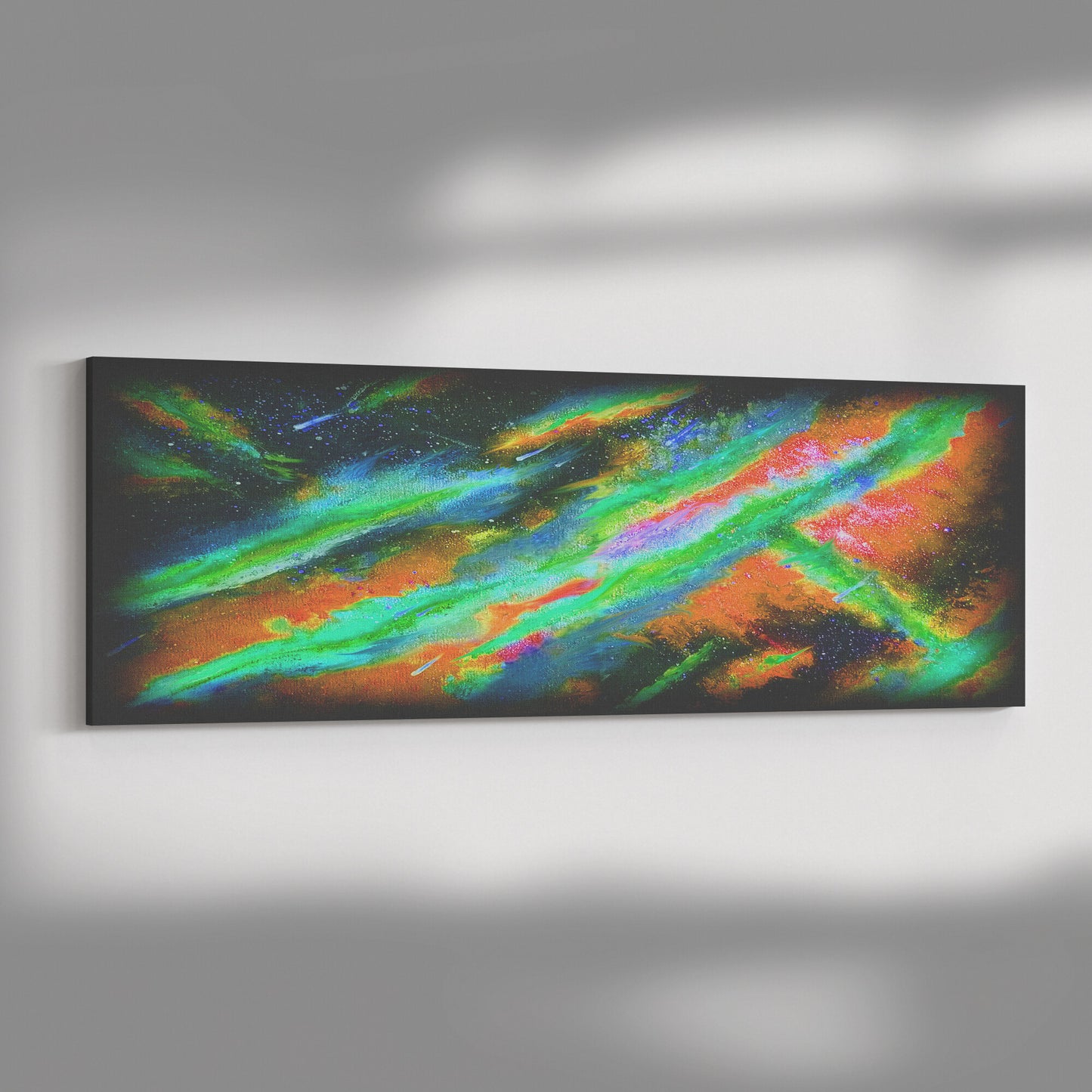 Explosive Nebula: Green/Orange Panoramic Canvas *3 sizes*