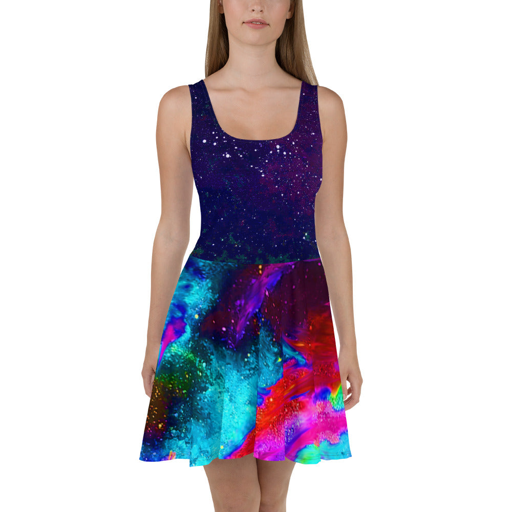 Galactic Atmosphere/Explosive Nebula Blue Skater Dress