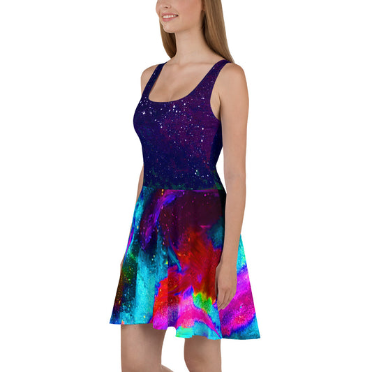 Galactic Atmosphere/Explosive Nebula Blue Skater Dress