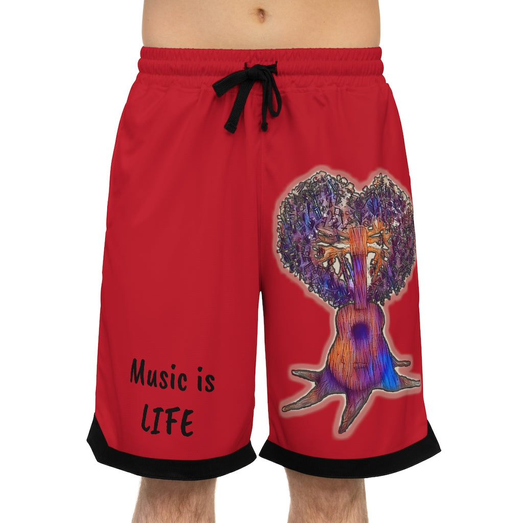 Music is Life 1 Basketball Rib Shorts - Red