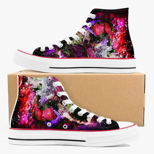 Red Galaxy  High-Top Canvas Shoes - White