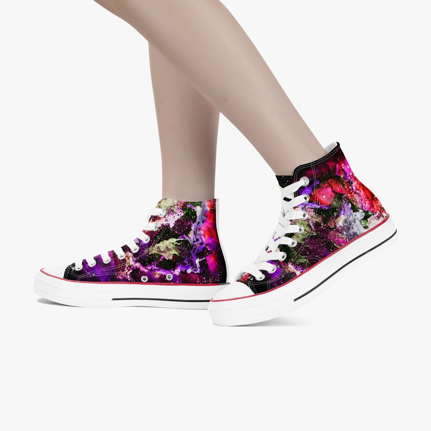 Red Galaxy  High-Top Canvas Shoes - White