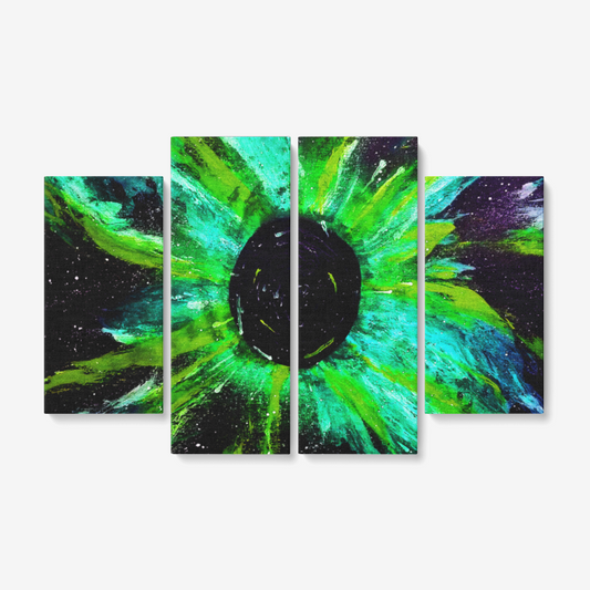 Black Hole: Green 4 Piece Canvas Wall Art for Living Room - Framed Ready to Hang OR Rolled