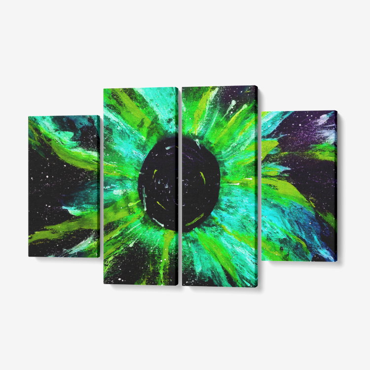 Black Hole: Green 4 Piece Canvas Wall Art for Living Room - Framed Ready to Hang OR Rolled