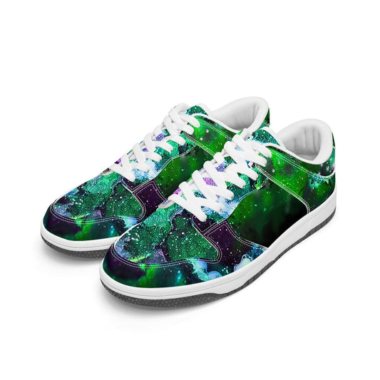 Galaxy: Green Low-Top Leather Sneakers