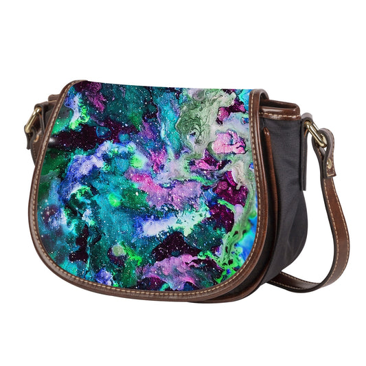 Galaxy: Turquoise Leather Flap Saddle Bag
