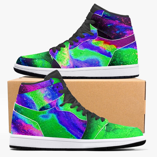 Explosive Nebula Green Black High-Top Leather Sneakers