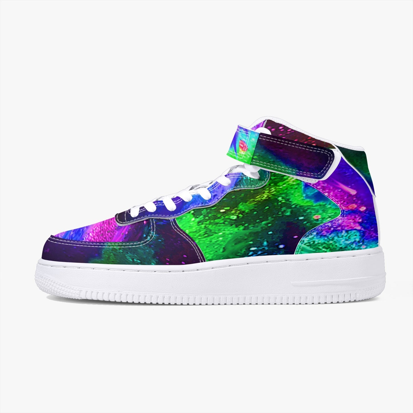 Explosive Nebula Green High-Top Leather Sports Sneakers