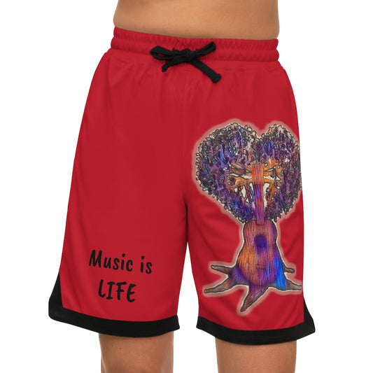 Music is Life 1 Basketball Rib Shorts - Red