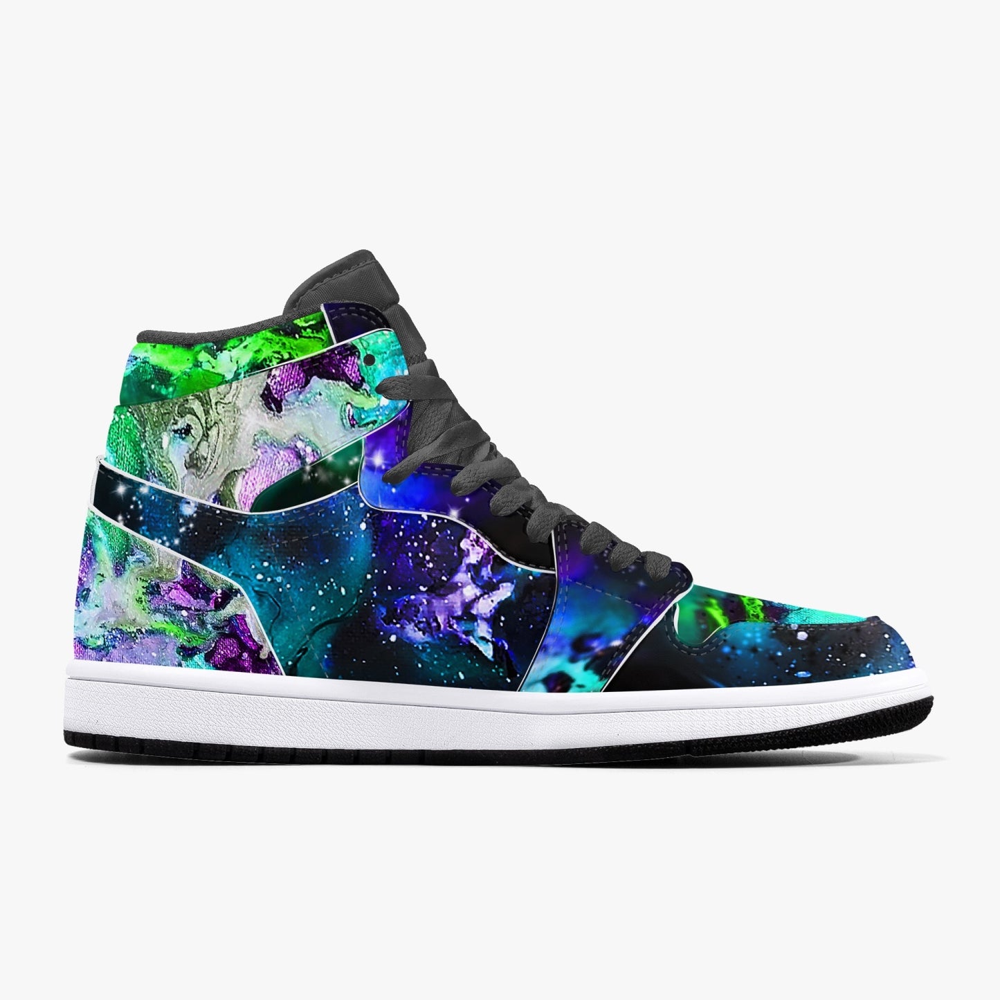 Teal and Purple Galaxy Black High-Top Leather Sneakers