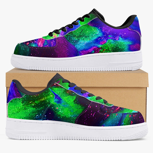 Explosive Nebula Green Black Low-Top Leather Sports Sneakers