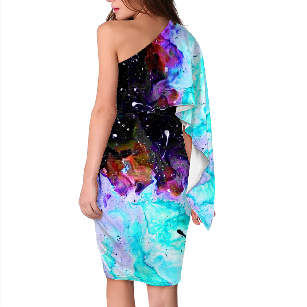 Galactic Fire One Shoulder Bodycon Dress